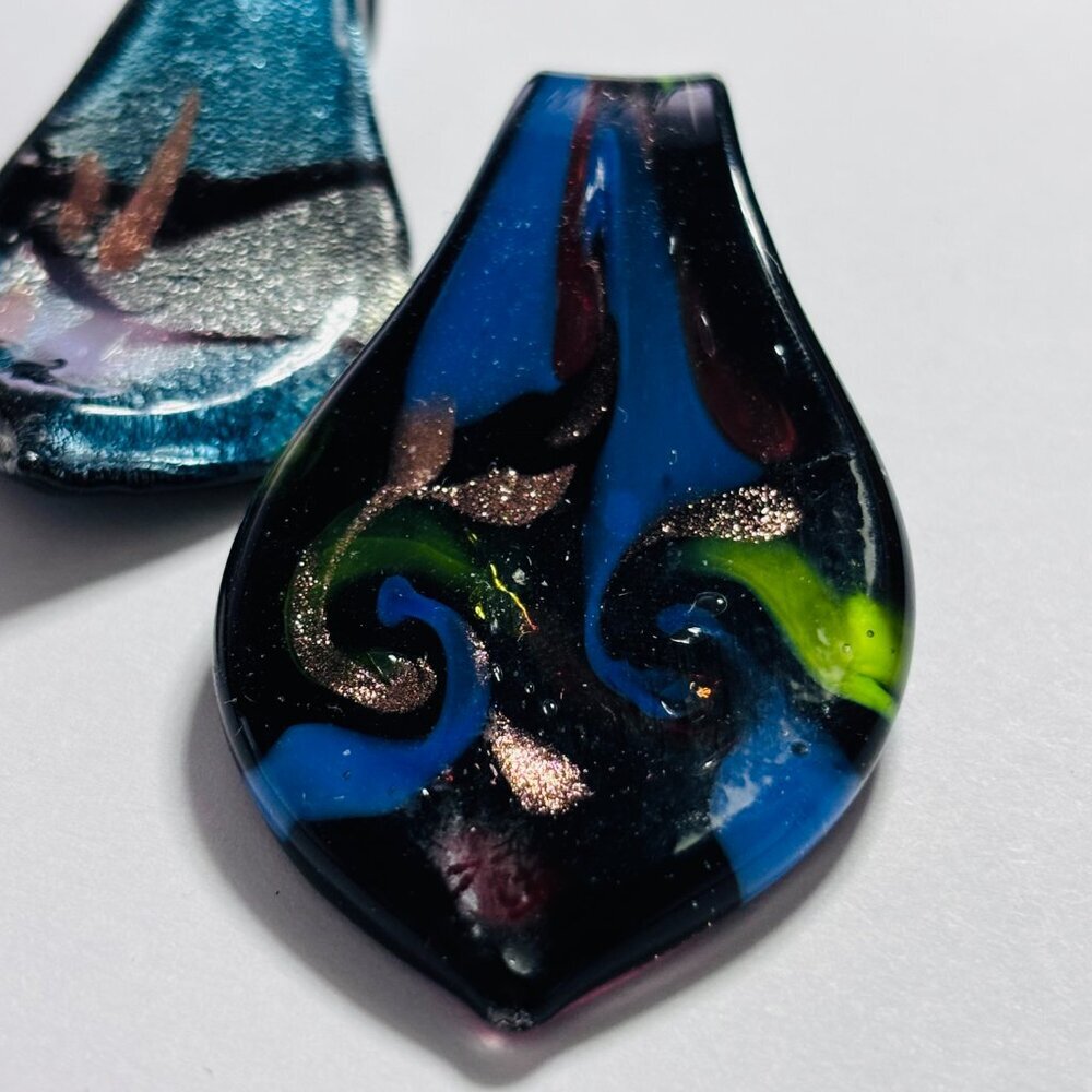 Hand Blown Art Glass Pendant Set Teardrop & Donut Blue - Picture 1 of 8